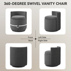 Vanity Chair with Storage，Velvet, Gray