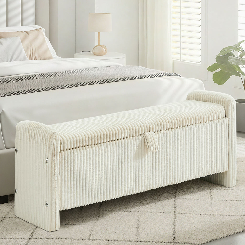 44'' Corduroy Storage Ottoman Bench, Beige