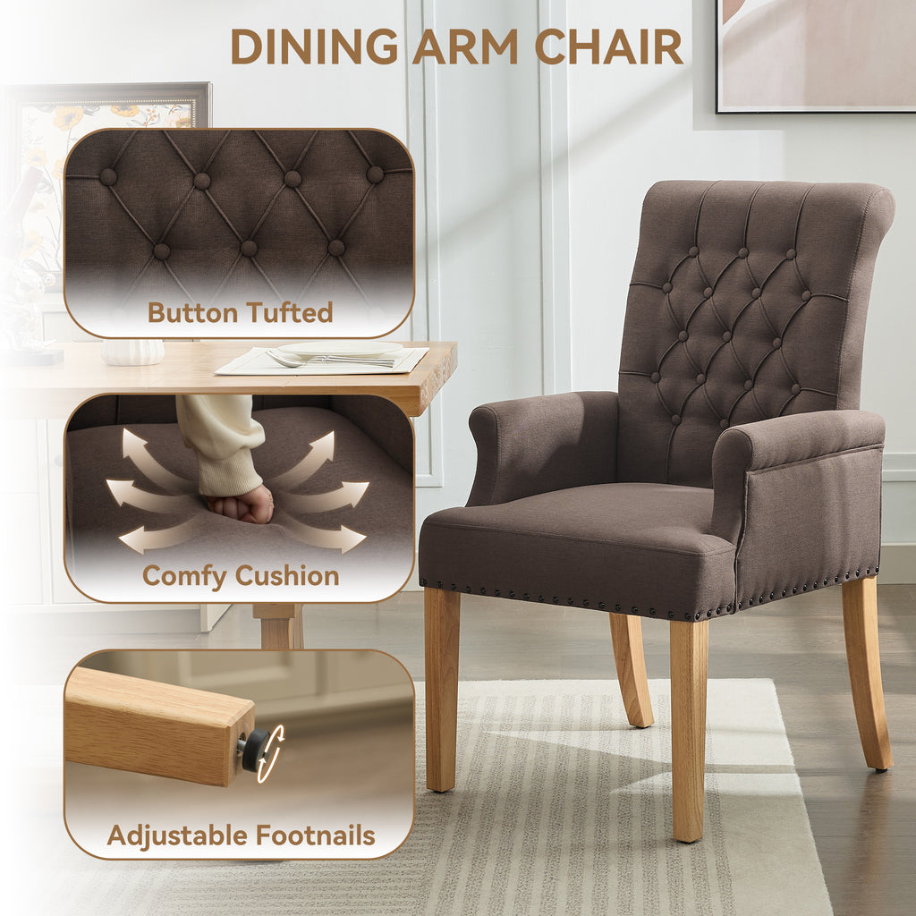 Fabric Dining Chair with Arms，Brown