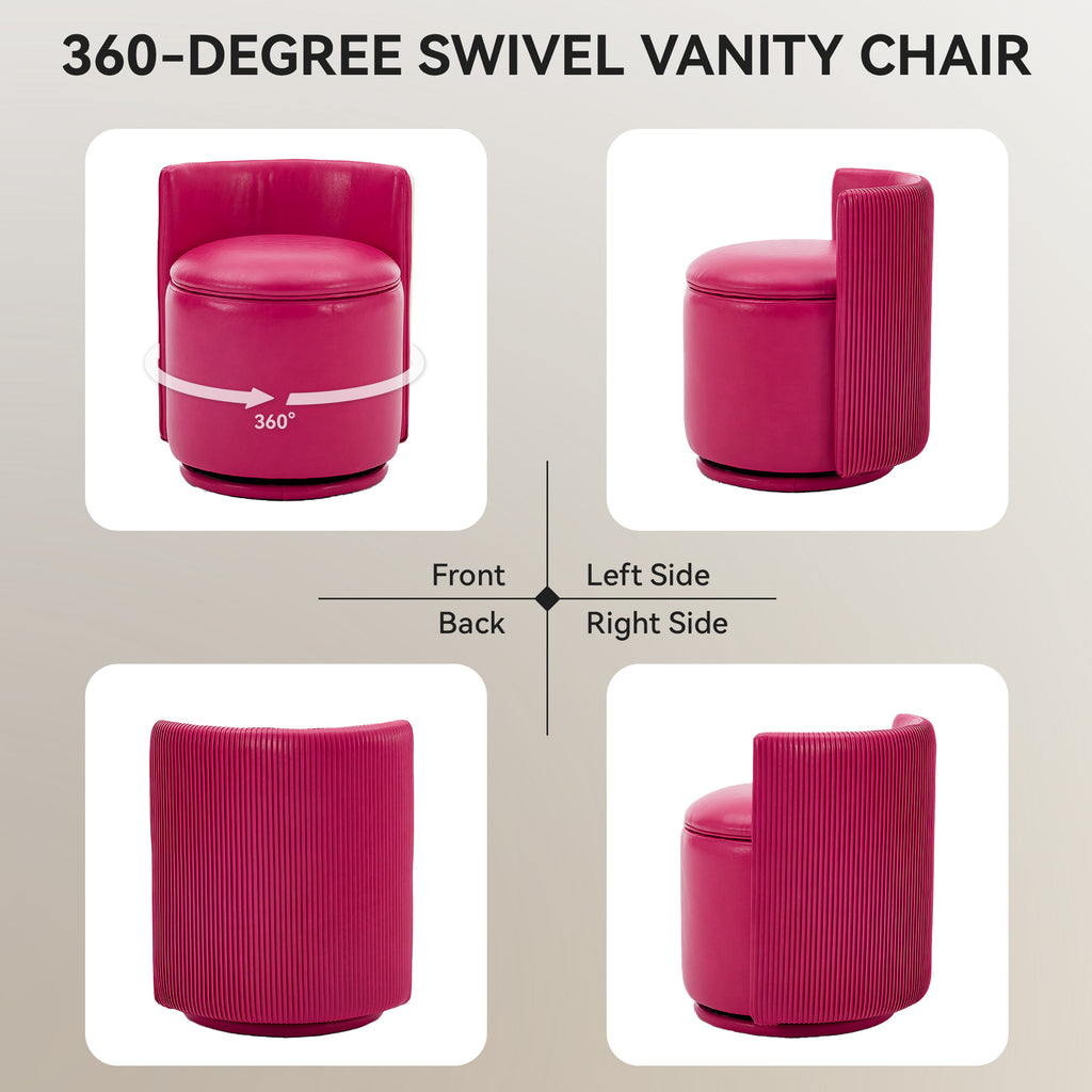 Velvet Swivel Accent Chair with Storage, 360° Vanity Makeup Chair with Wave Back, No Assembly Comfy Single Sofa Chair, Small Accent Stool for Bedroom, Dressing, Living Room