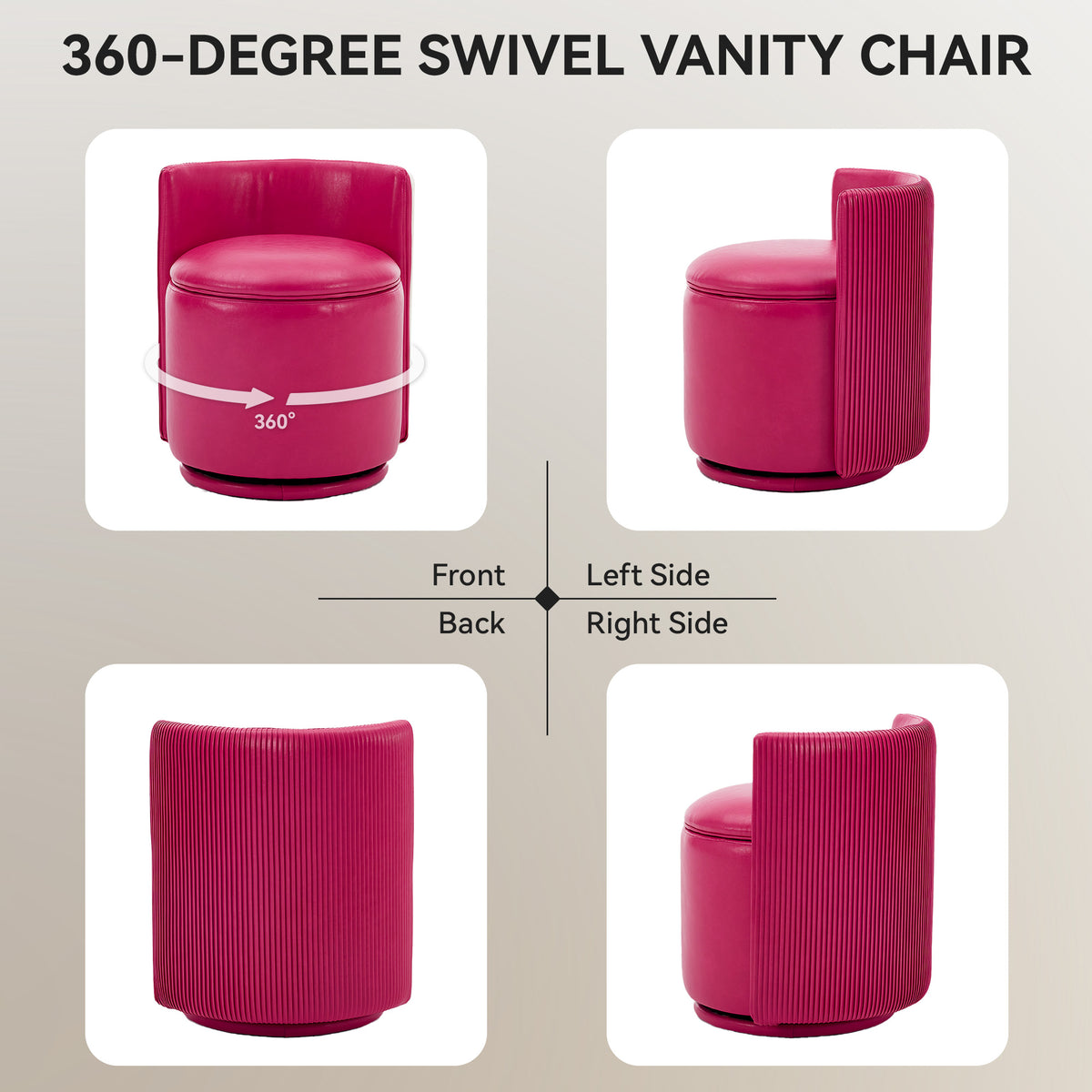 Velvet Swivel Accent Chair with Storage, 360° Vanity Makeup Chair with Wave Back, No Assembly Comfy Single Sofa Chair, Small Accent Stool for Bedroom, Dressing, Living Room