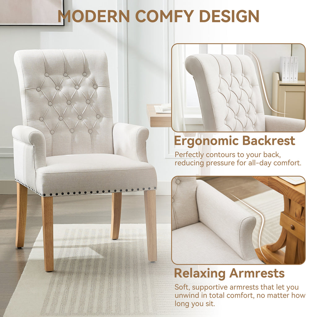 Fabric Dining Chair with Arms，Beige
