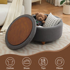 30'' Round Ottoman with Storage, Modern Tufted Storage Ottoman with Removable Top for Living Room, Bedroom, Drak Gray