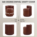 Vanity Chair with Storage，Leather, Red
