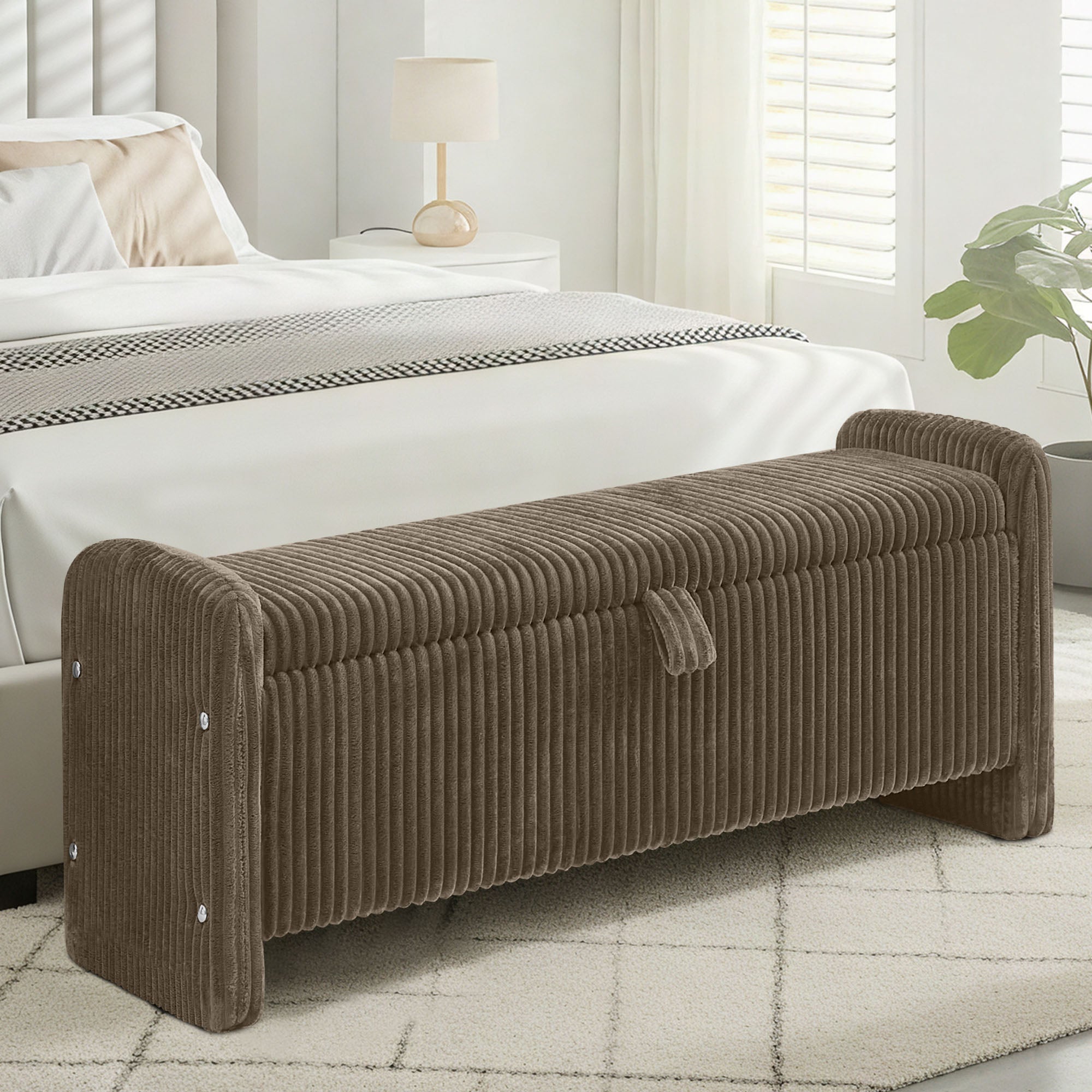 44'' Corduroy Storage Ottoman Bench, Brown