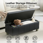 Faux Leather Storage Ottoman Bench, Rectangle Upholstered Storage Bench with Wooden Legs, Stitch Tufted Bench with Storage for Bedroom, Living Room, Entryway