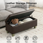 Faux Leather Storage Ottoman Bench, Rectangle Upholstered Storage Bench with Wooden Legs, Stitch Tufted Bench with Storage for Bedroom, Living Room, Entryway