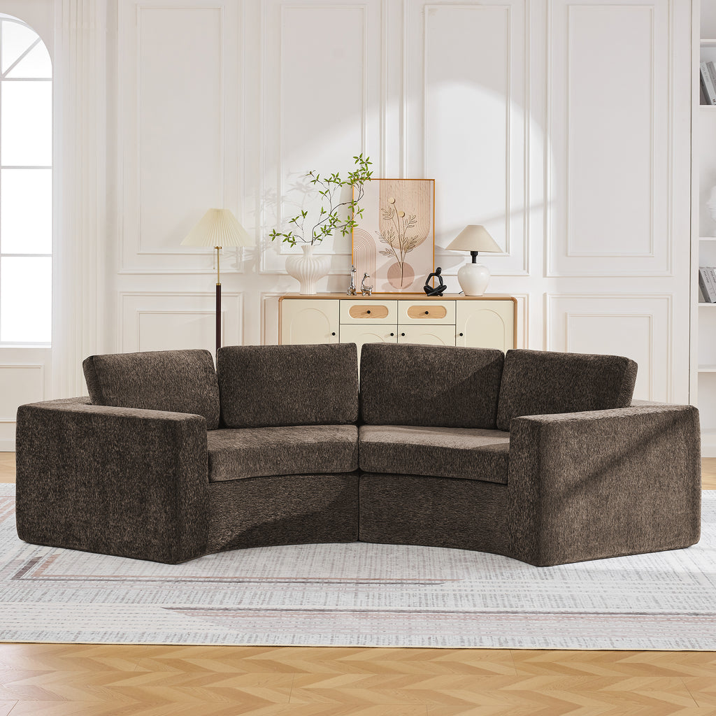 Curved Compression Sectional Couch，4 Seater，Brown