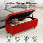 Faux Leather Storage Ottoman Bench, Rectangle Upholstered Storage Bench with Wooden Legs, Stitch Tufted Bench with Storage for Bedroom, Living Room, Entryway