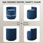 Vanity Chair with Storage，Velvet, Blue