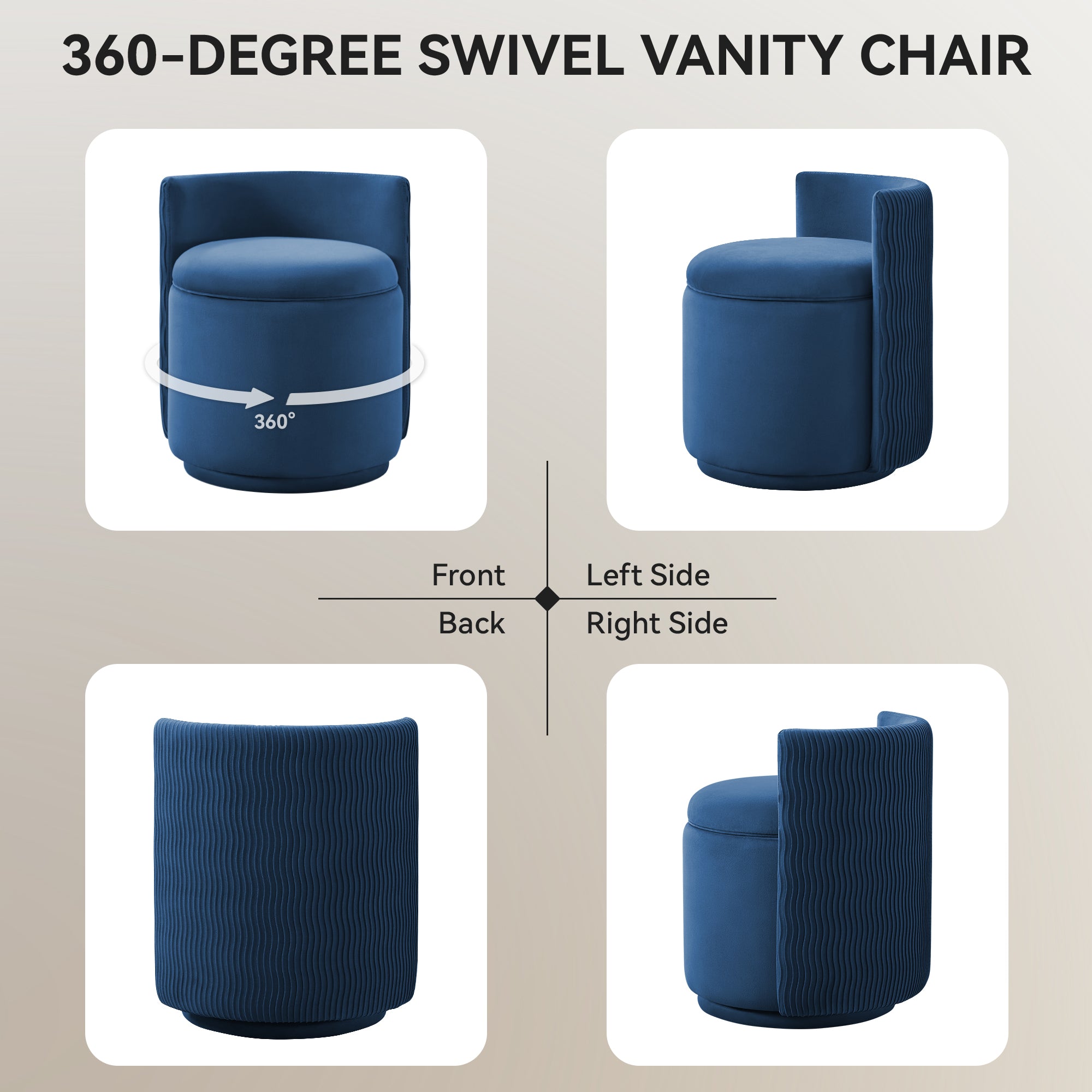 Vanity Chair with Storage，Velvet, Blue