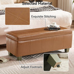Faux Leather Storage Ottoman Bench, Rectangle Upholstered Storage Bench with Wooden Legs, Stitch Tufted Bench with Storage for Bedroom, Living Room, Entryway