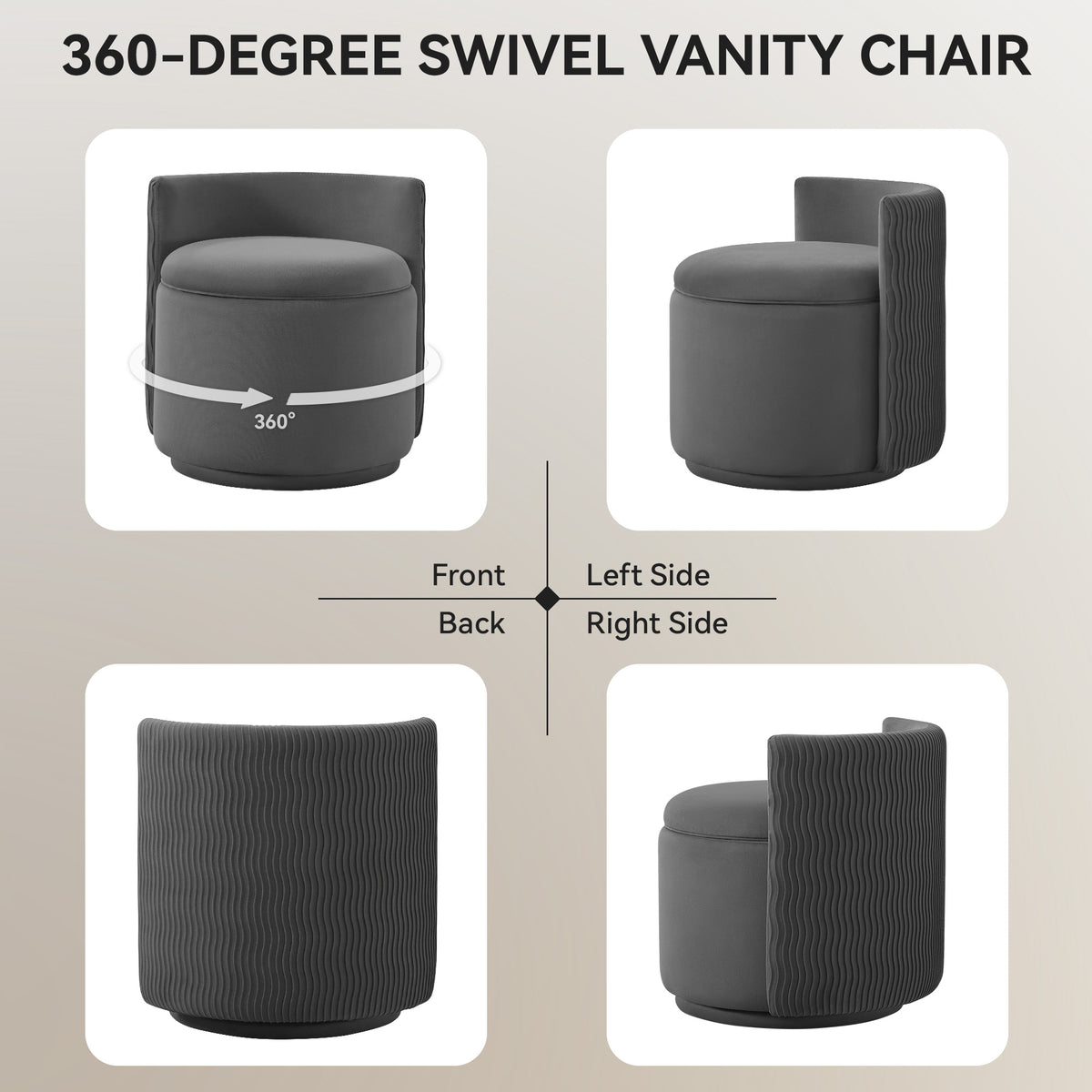 Velvet Swivel Accent Chair with Storage, 360° Vanity Makeup Chair with Wave Back, No Assembly Comfy Single Sofa Chair, Small Accent Stool for Bedroom, Dressing, Living Room