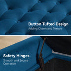 47" Velvet Storage Bench，Blue