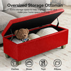 Faux Leather Storage Ottoman Bench, Rectangle Upholstered Storage Bench with Wooden Legs, Stitch Tufted Bench with Storage for Bedroom, Living Room, Entryway