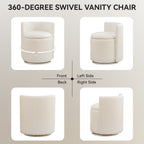 Vanity Chair with Storage，Leather, Beige