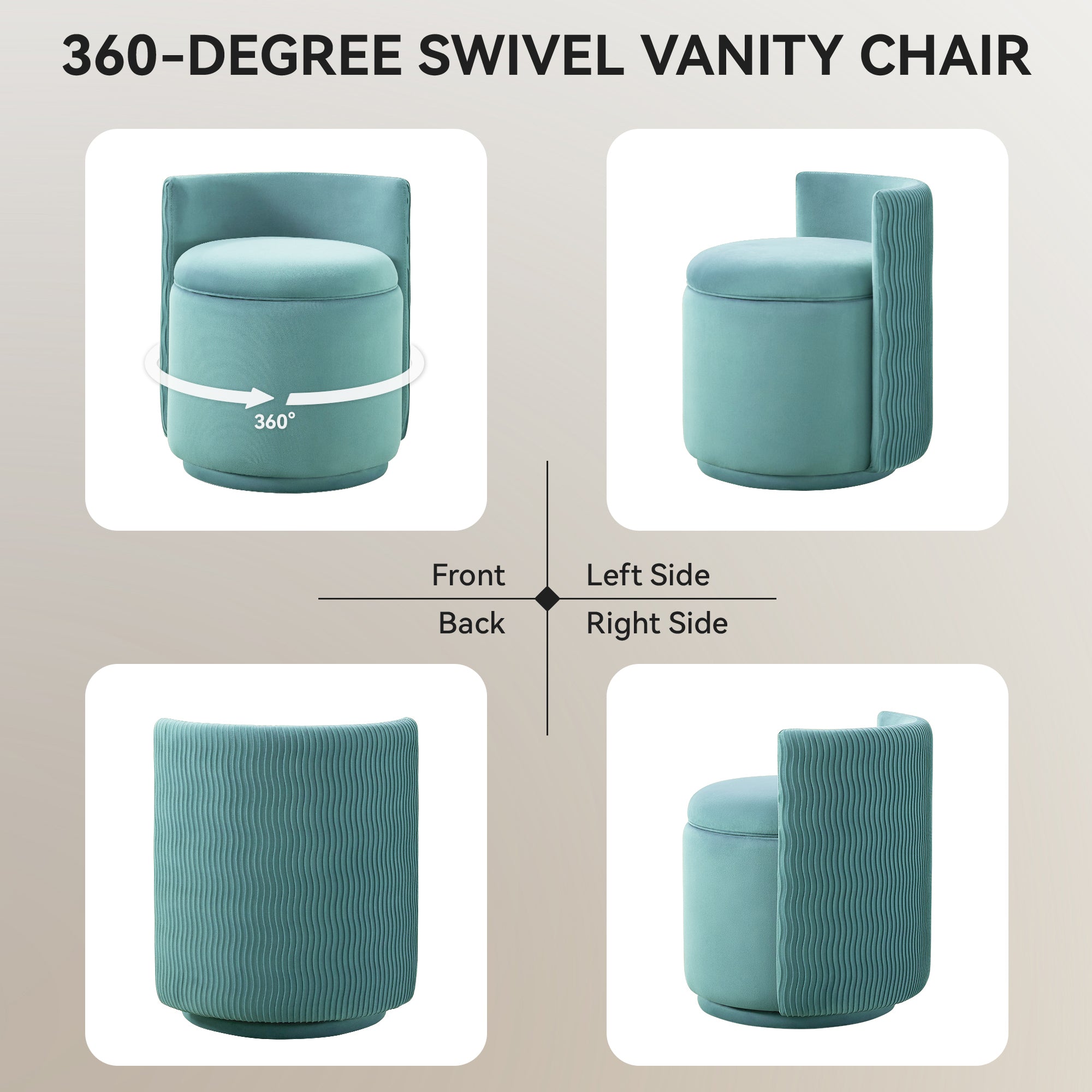 Vanity Chair with Storage，Velvet, Teal