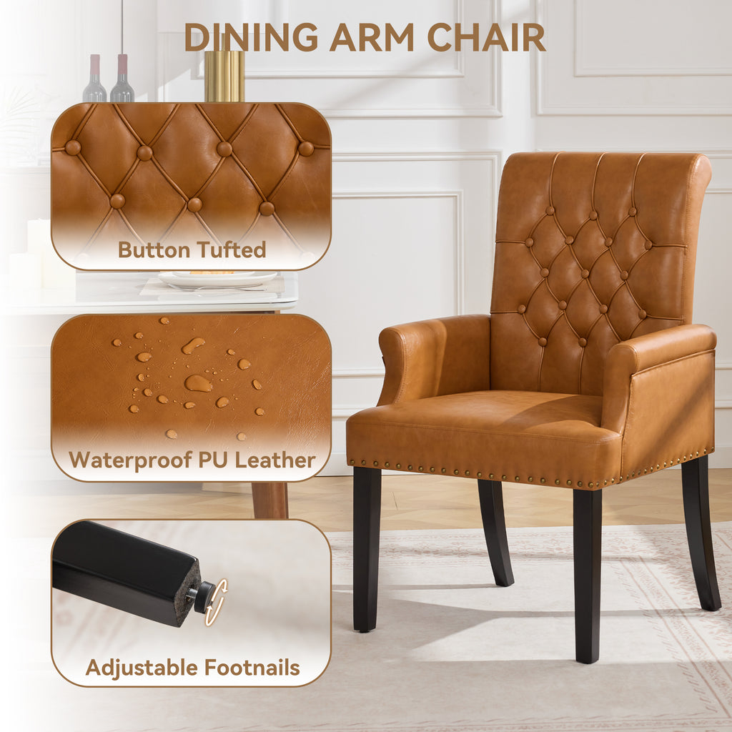 PU Leather Dining Chair with Arms, Light Brown