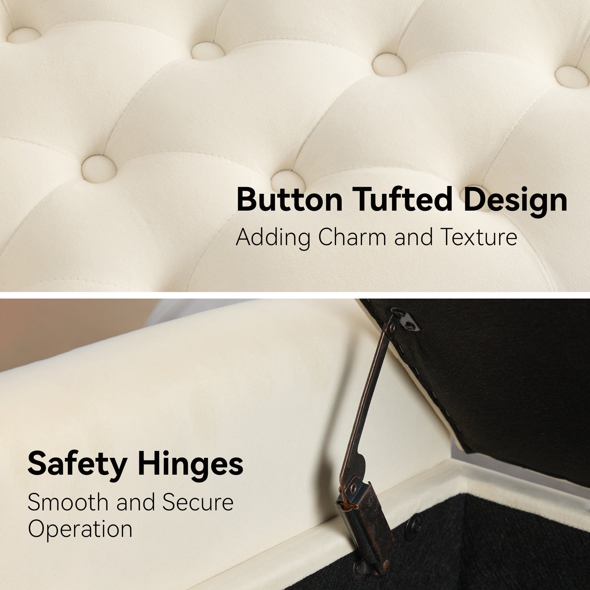 47" Velvet Storage Bench，Beige