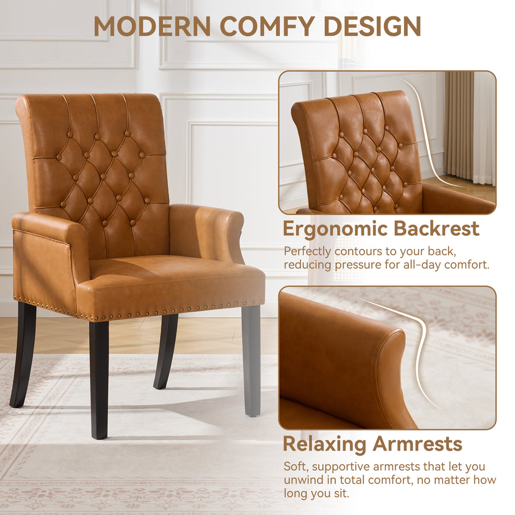 PU Leather Dining Chair with Arms, Light Brown