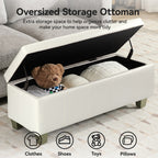 Faux Leather Storage Ottoman Bench, Rectangle Upholstered Storage Bench with Wooden Legs, Stitch Tufted Bench with Storage for Bedroom, Living Room, Entryway