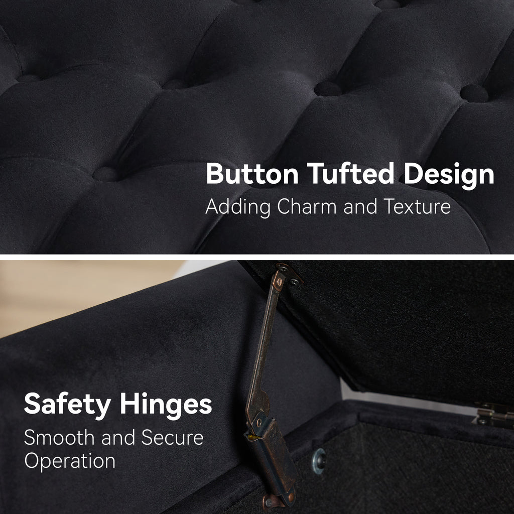 47" Velvet Storage Bench，Black