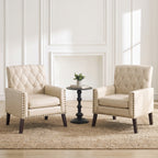 Mid Century Modern Accent Chair, White Brown Faux Leather Club Chair for Living Room, Bedroom, Office, or Reception Room