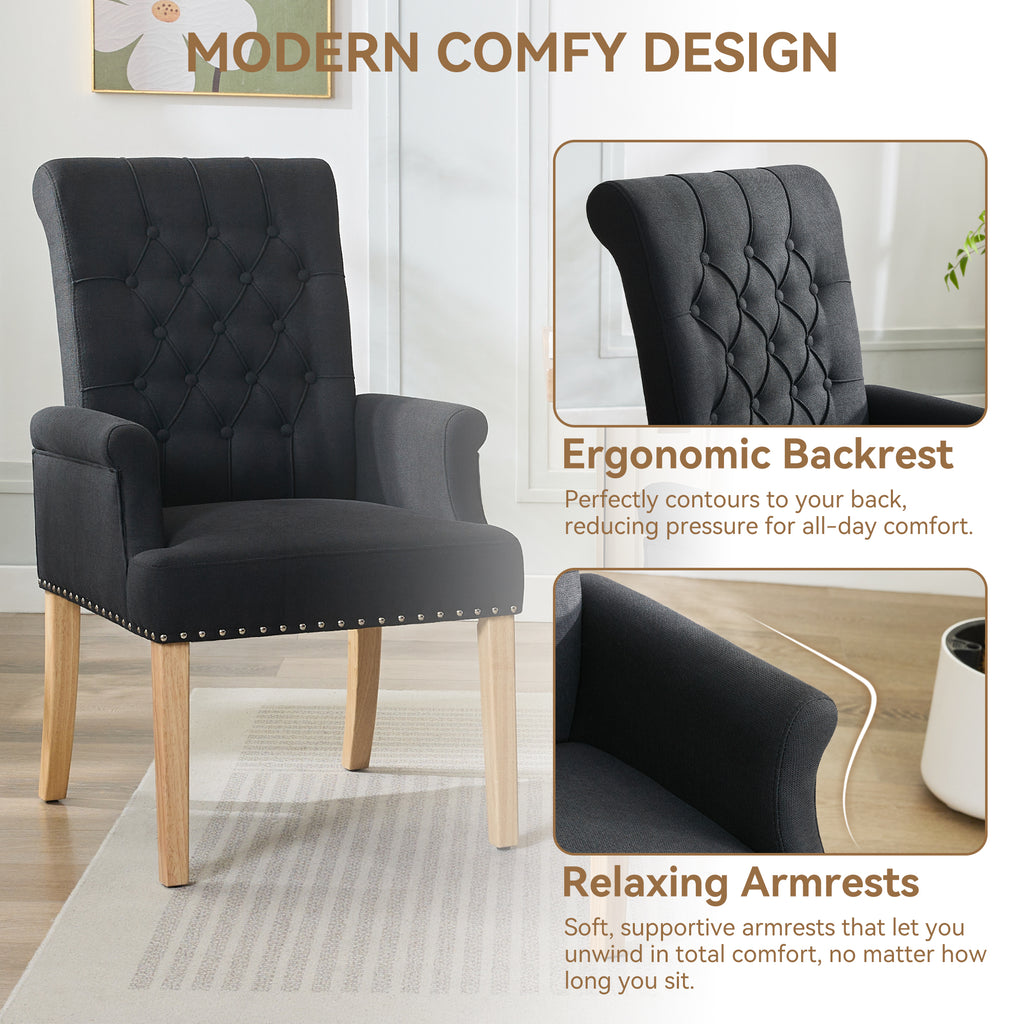 Fabric Dining Chair with Arms，Black