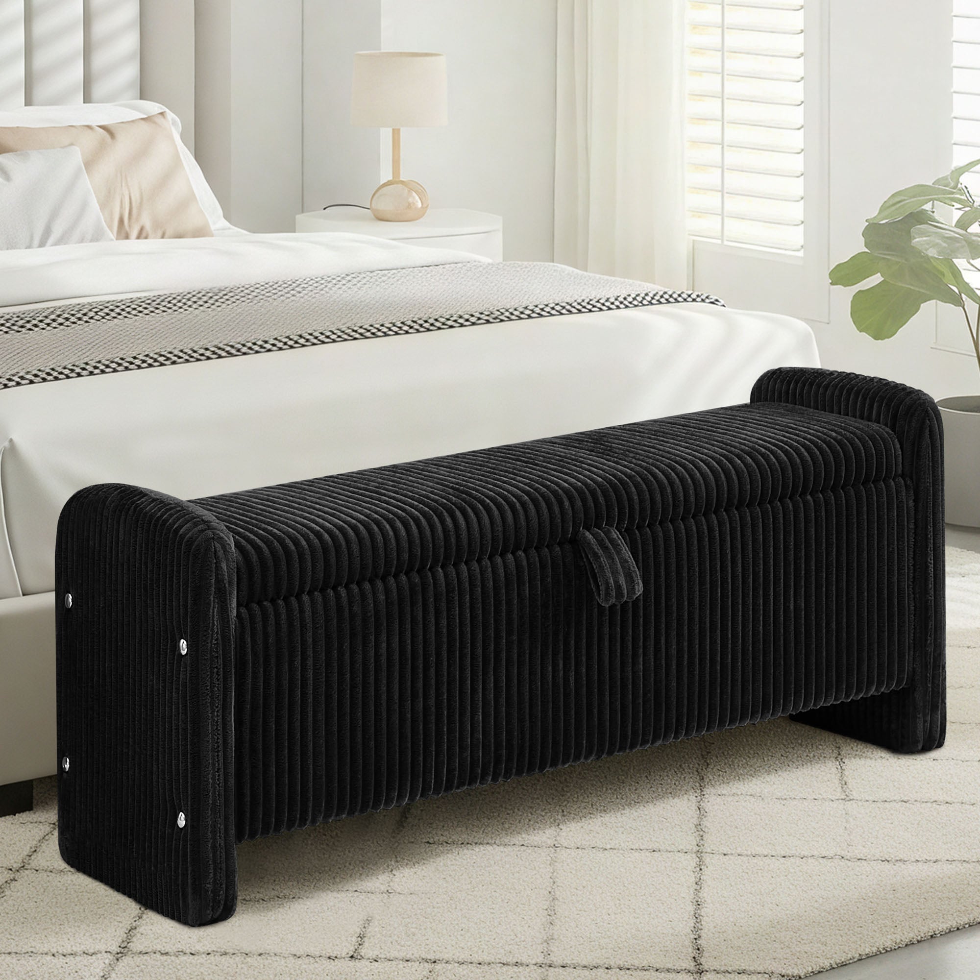 44'' Corduroy Storage Ottoman Bench, Black