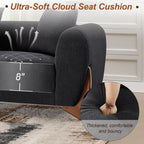 87" Boucle Couch with Solid Wood Legs,Black