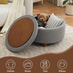 30'' Round Ottoman with Storage, Modern Tufted Fabric Storage Ottoman with Removable Top for Living Room, Bedroom, Light Gray