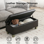 Faux Leather Storage Ottoman Bench, Rectangle Upholstered Storage Bench with Wooden Legs, Stitch Tufted Bench with Storage for Bedroom, Living Room, Entryway