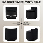 Velvet Swivel Accent Chair with Storage, 360° Vanity Makeup Chair with Wave Back, No Assembly Comfy Single Sofa Chair, Small Accent Stool for Bedroom, Dressing, Living Room