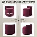 Velvet Swivel Accent Chair with Storage, 360° Vanity Makeup Chair with Wave Back, No Assembly Comfy Single Sofa Chair, Small Accent Stool for Bedroom, Dressing, Living Room