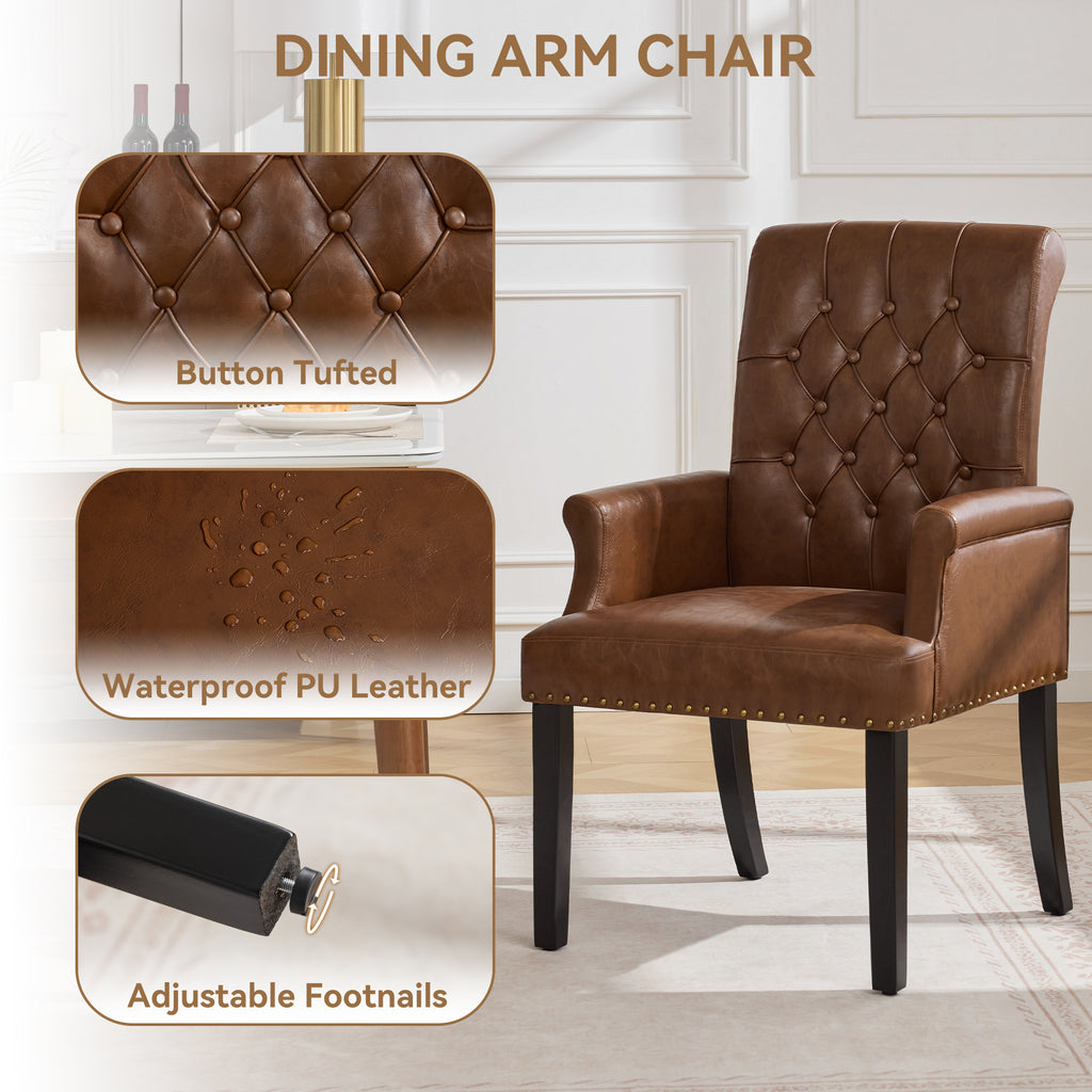 PU Leather Dining Chair with Arms, Brown