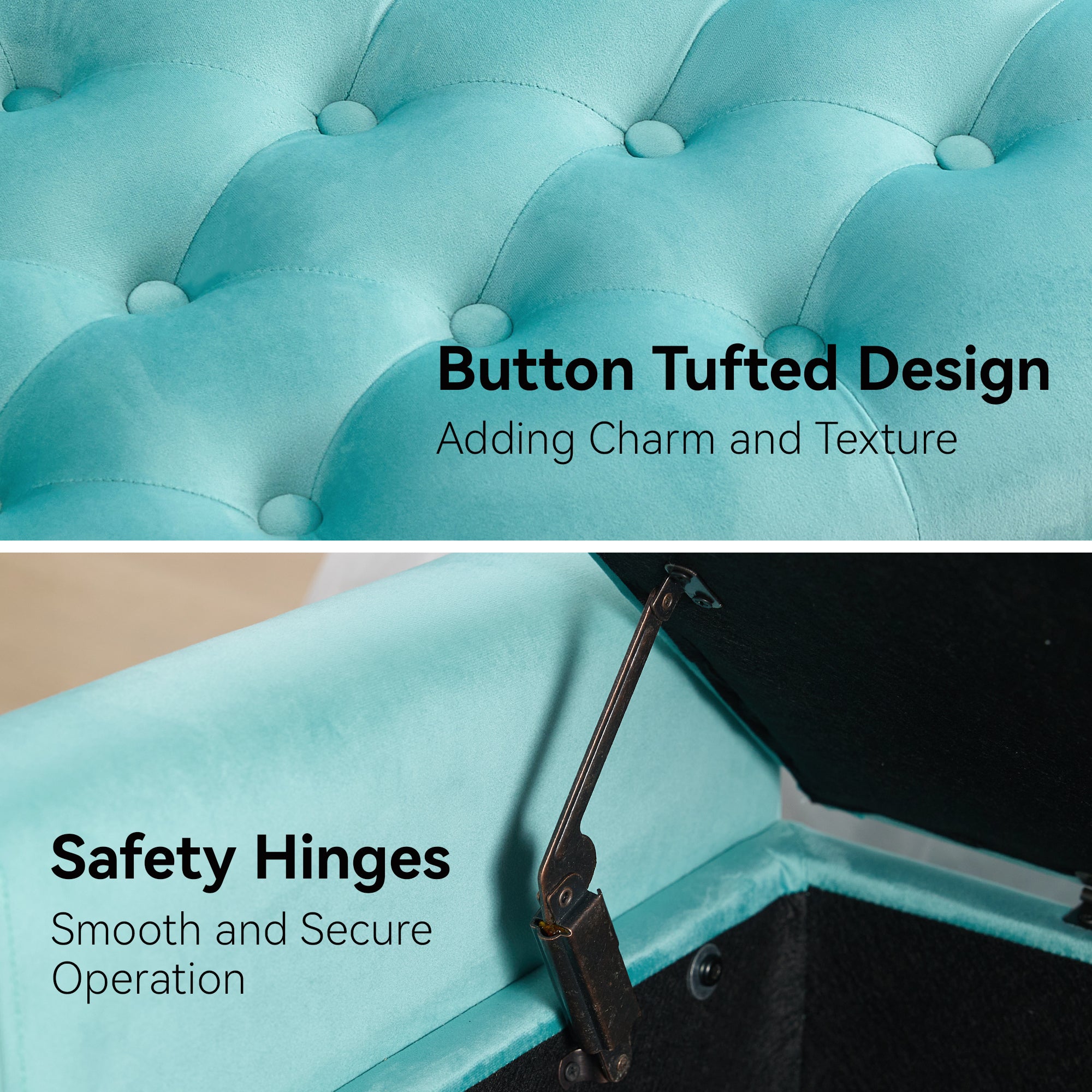 47" Velvet Storage Bench，Teal