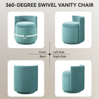 Velvet Swivel Accent Chair with Storage, 360° Vanity Makeup Chair with Wave Back, No Assembly Comfy Single Sofa Chair, Small Accent Stool for Bedroom, Dressing, Living Room