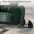 87" Boucle Couch with Solid Wood Legs, Green