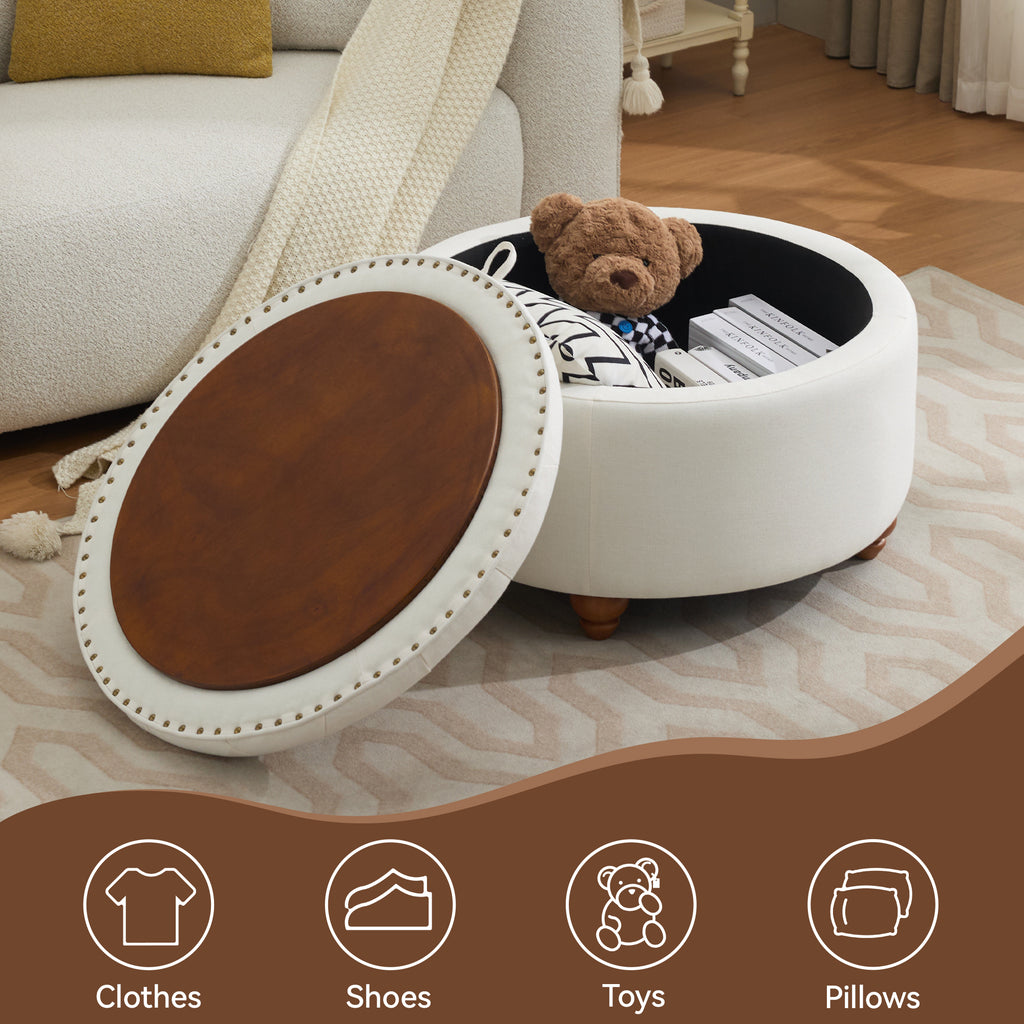 Round Storage Ottoman, 30 inch
