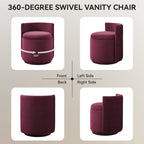 Vanity Chair with Storage，Velvet, Red