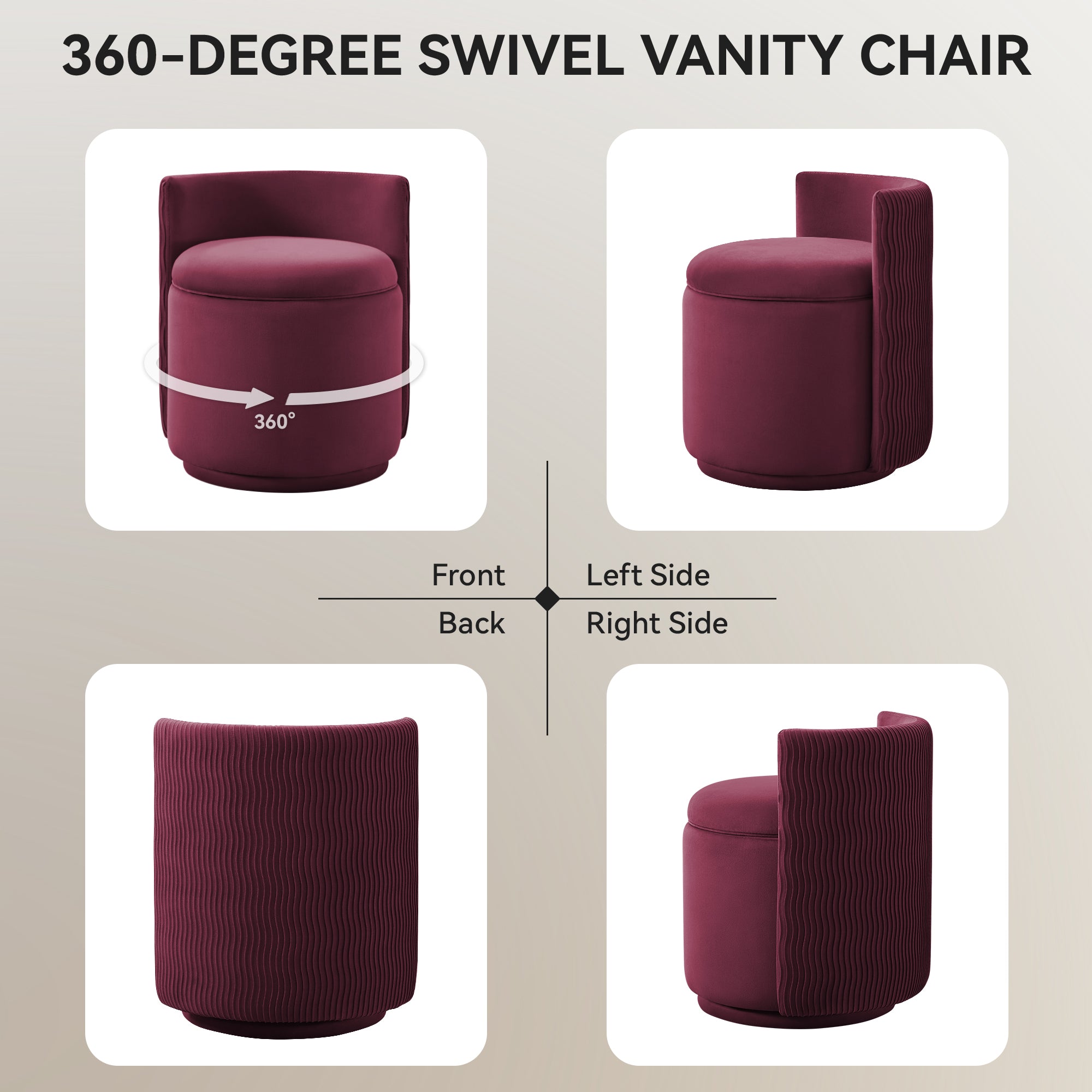 Vanity Chair with Storage，Velvet, Red