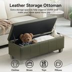 Faux Leather Storage Ottoman Bench, Rectangle Upholstered Storage Bench with Wooden Legs, Stitch Tufted Bench with Storage for Bedroom, Living Room, Entryway
