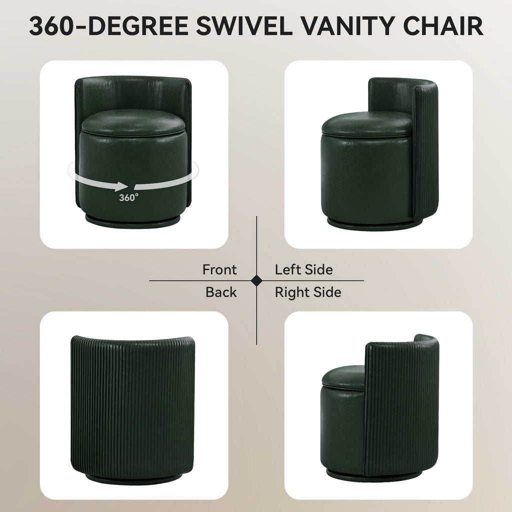 Velvet Swivel Accent Chair with Storage, 360° Vanity Makeup Chair with Wave Back, No Assembly Comfy Single Sofa Chair, Small Accent Stool for Bedroom, Dressing, Living Room