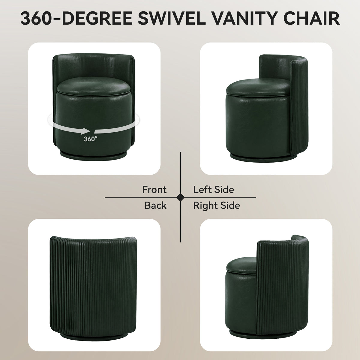Velvet Swivel Accent Chair with Storage, 360° Vanity Makeup Chair with Wave Back, No Assembly Comfy Single Sofa Chair, Small Accent Stool for Bedroom, Dressing, Living Room