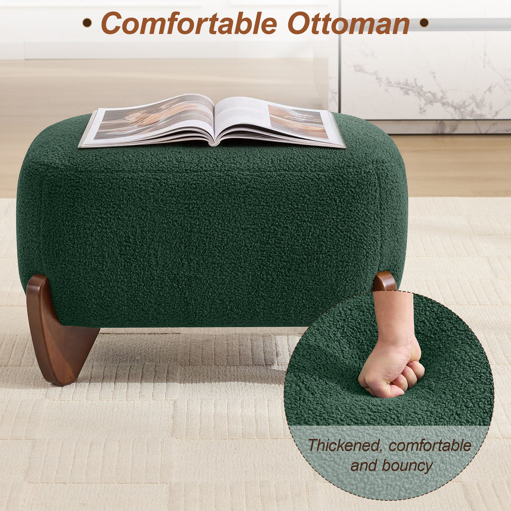 87" Sherpa Boucle Cloud Couch with Ottoman，Green