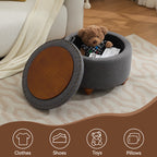 24'' Round Ottoman with Storage, Modern Tufted Fabric Storage Ottoman with Removable Top for Living Room, Bedroom, Drak Gray