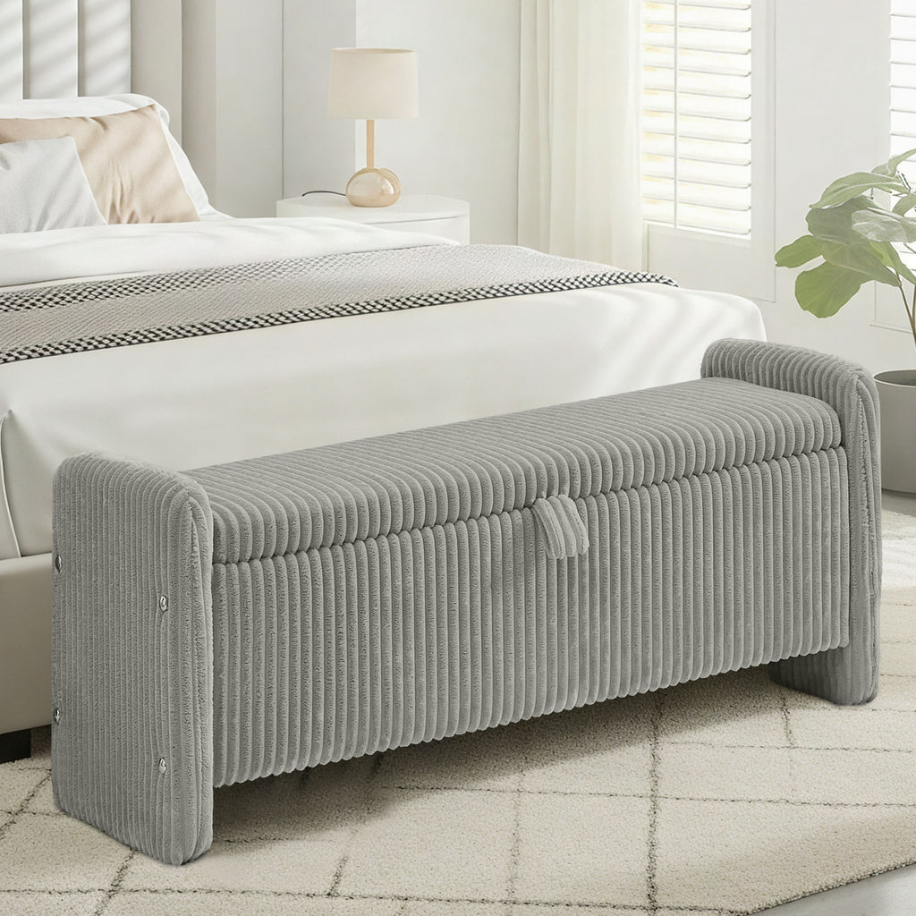 44'' Corduroy Storage Ottoman Bench, Gray