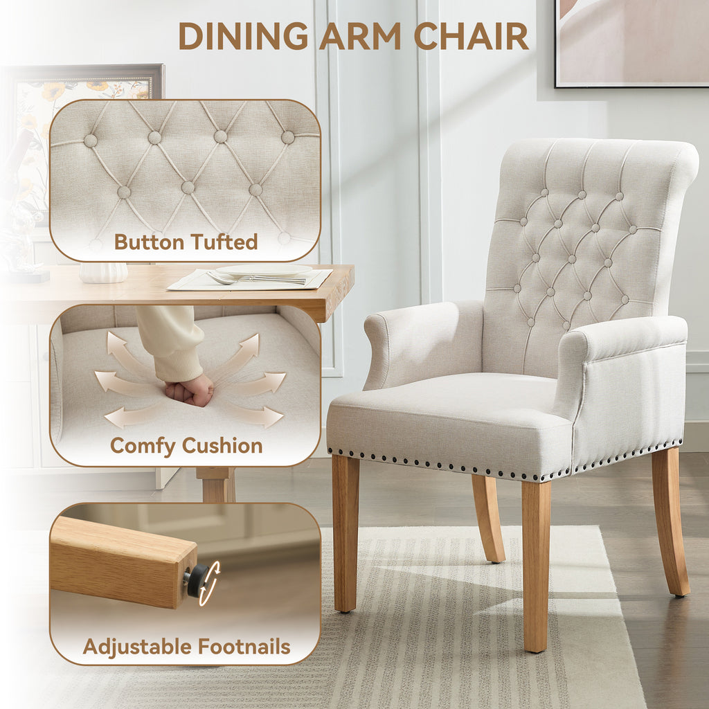 Fabric Dining Chair with Arms，Beige