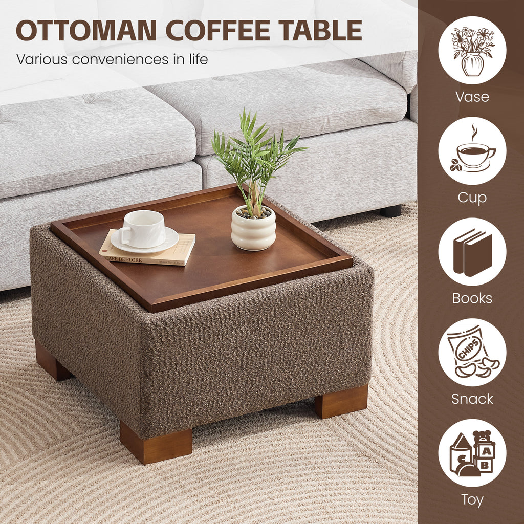 24" Square Storage Ottoman，Brown