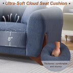 87" Boucle Couch with Solid Wood Legs,Blue